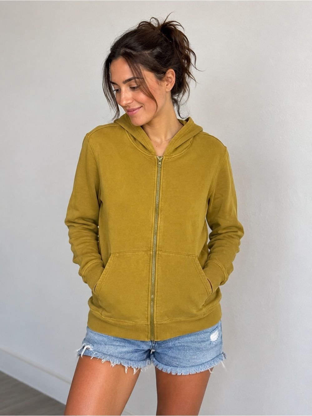 Pact Zip Up Hoodie Sweatershirt Size Large Mustard Green Cotton